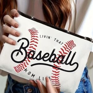 Baseball Themed Cosmetic Bag in White and Red